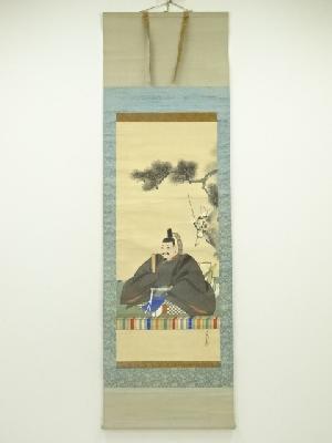 秀峯筆　天神図　肉筆絹本掛軸